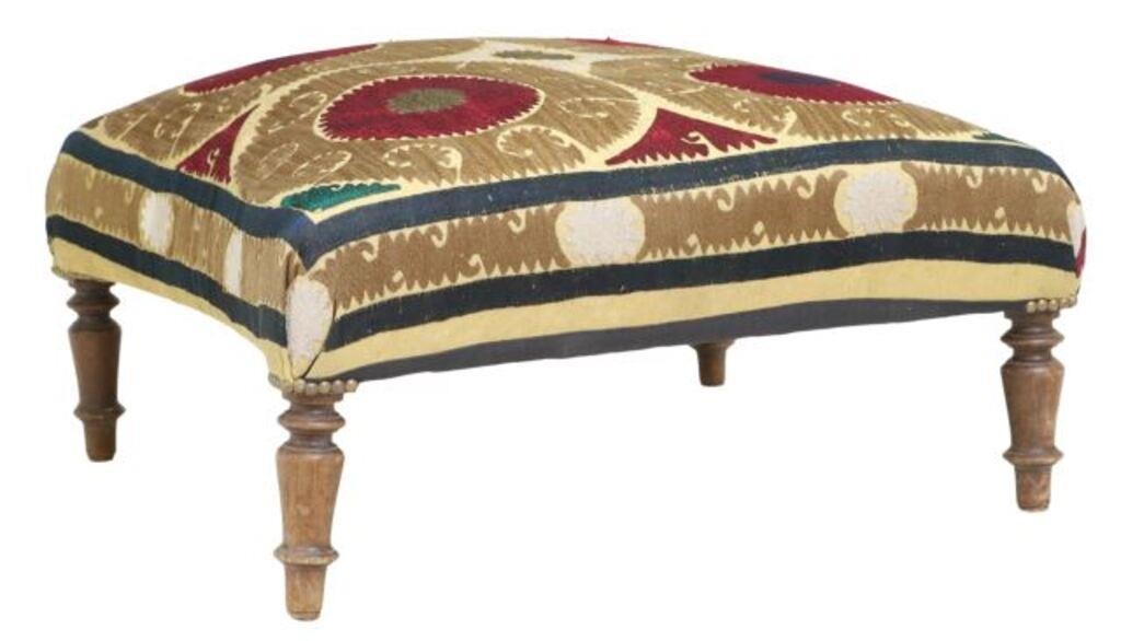 EMBROIDERED UPHOLSTERED OTTOMAN