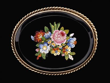 Floral micro mosaic brooch Oval 4bd4a