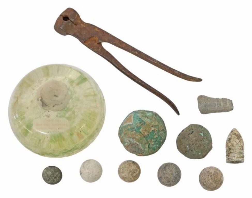 (11) CIVIL WAR DUG RELICS, BUTTON, BULLETS,