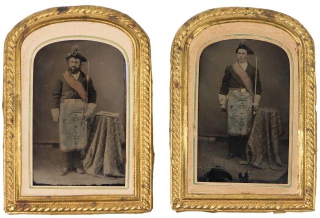 (2) MASONIC TINTYPES, 19TH C. HAND TINTED(lot