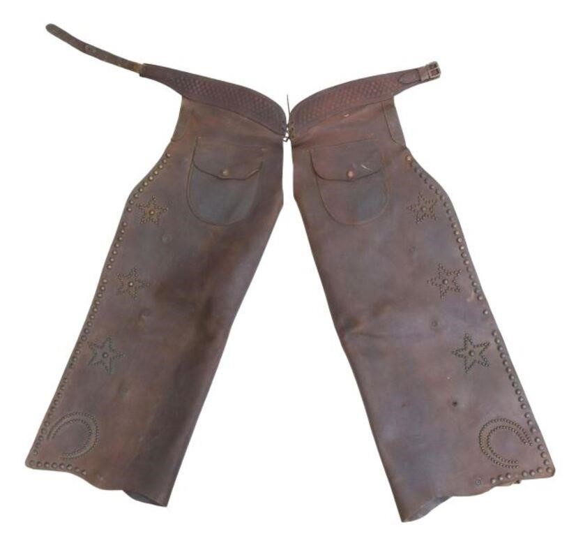  PAIR COWBOY LEATHER CHAPS STARS 2f653a