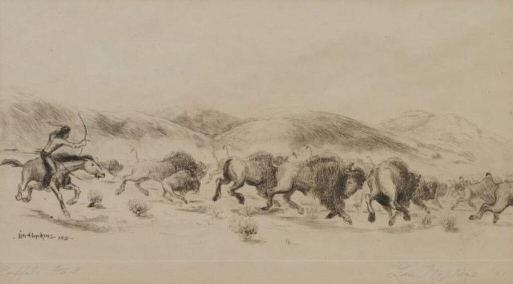 LINTON HOPKINS (1886-1968) ETCHING BUFFALO