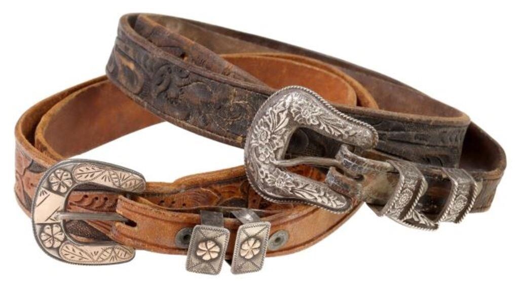 (2) WESTERN LEATHER BELTS & FOUR