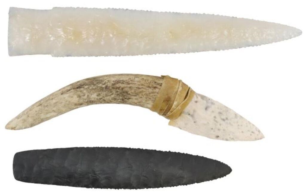 (3) MODERN KNAPPED STONE KNIFE