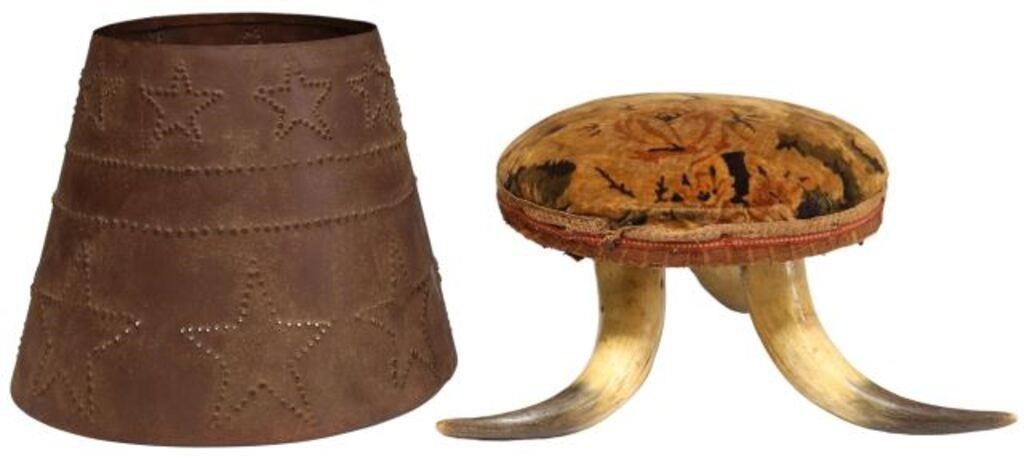 2 WESTERN COW HORN STOOL PUNCHED 2f659b