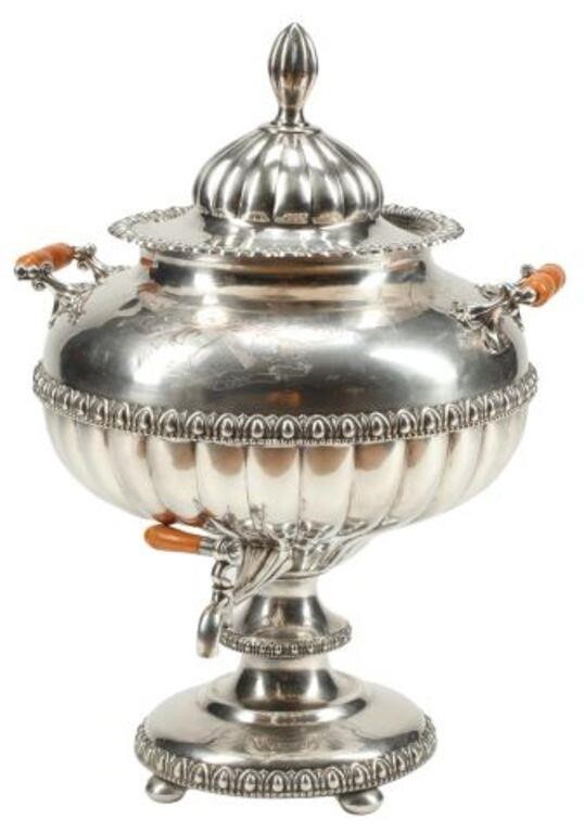 LARGE SILVERPLATE ARMORIAL SAMOVAR/