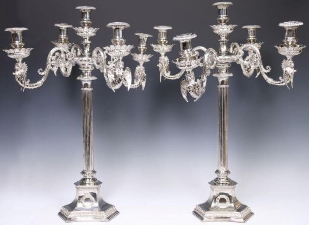  2 LARGE SILVERPLATE FIVE LIGHT 2f65c3