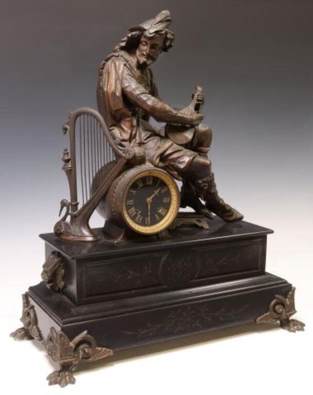 FRENCH FIGURAL MANTEL SHELF CLOCK, 19TH