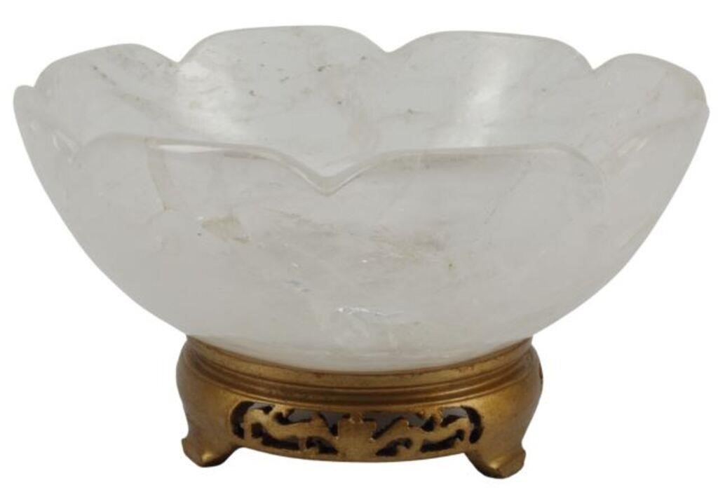 CARVED ROCK CRYSTAL BOWL ON GILT