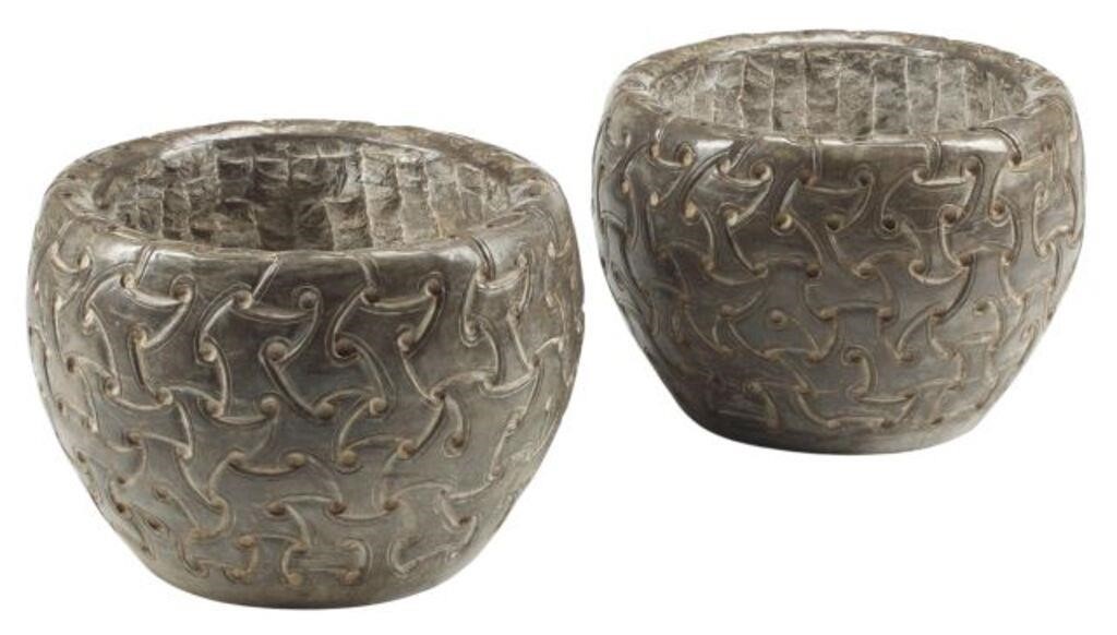  2 CARVED STONE PLANTERS pair  2f6603