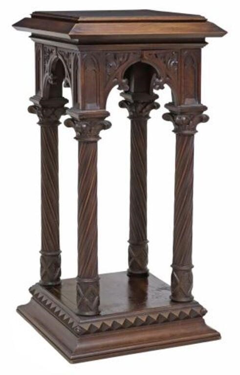 GOTHIC REVIVAL CARVED WALNUT PEDESTALGothic