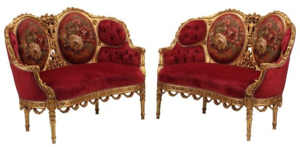  2 FRENCH STYLE GILT UPHOLSTERED 2f6642