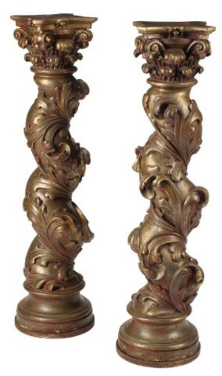  2 GILT SOLOMONIC COLUMN PEDESTALS  2f6658