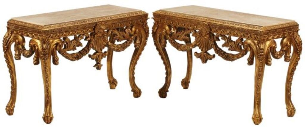 (2) MARBLE-TOP GILT CONSOLE TABLES(pair)