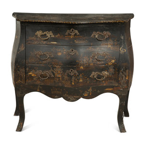 A Louis XV Black and Gilt Japanned