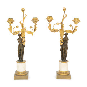 A Pair of Lous XVI Style Gilt and Patinated