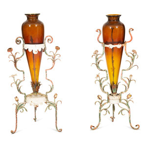 A Pair of Polychrome Painted Metal