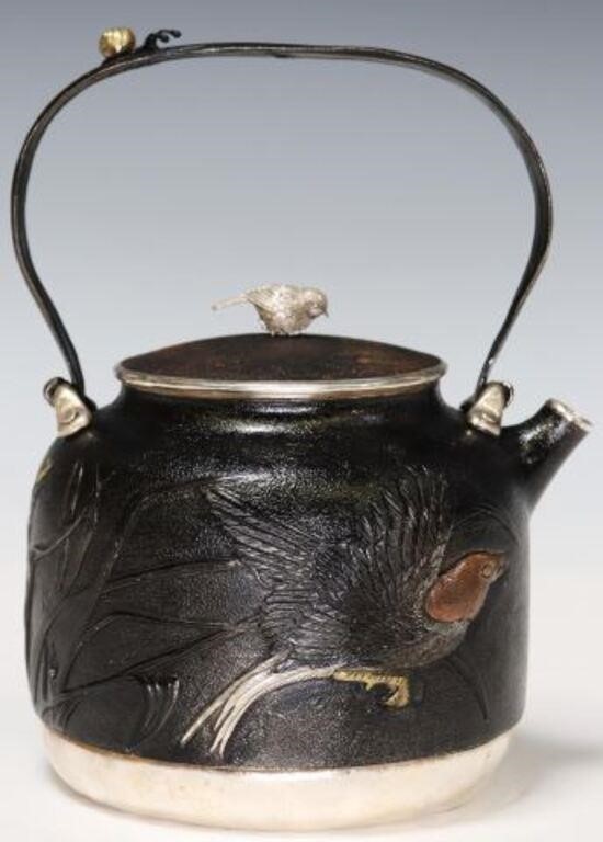 JAPANESE SILVER & MIXED METAL TEAPOTJapanese