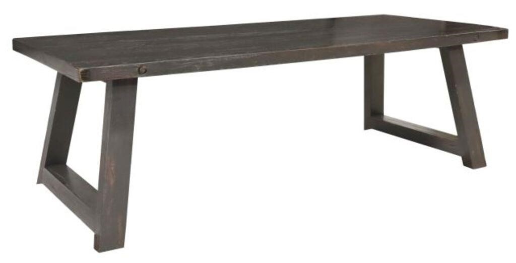 LARGE EBONIZED OAK TRESTLE TABLE, 94.5LEbonized