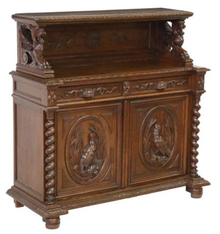 FRENCH HENRI II STYLE CARVED OAK