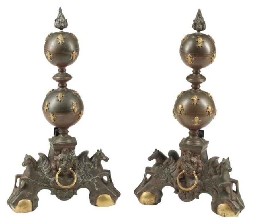 (2) BRONZE ANDIRONS(pair) Bronze andirons,