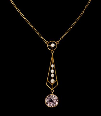 Yellow gold seed pearl and morganite