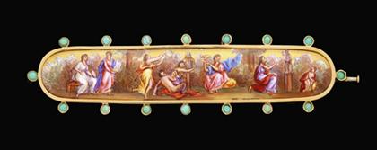 Enameled bar brooch of Grecian party