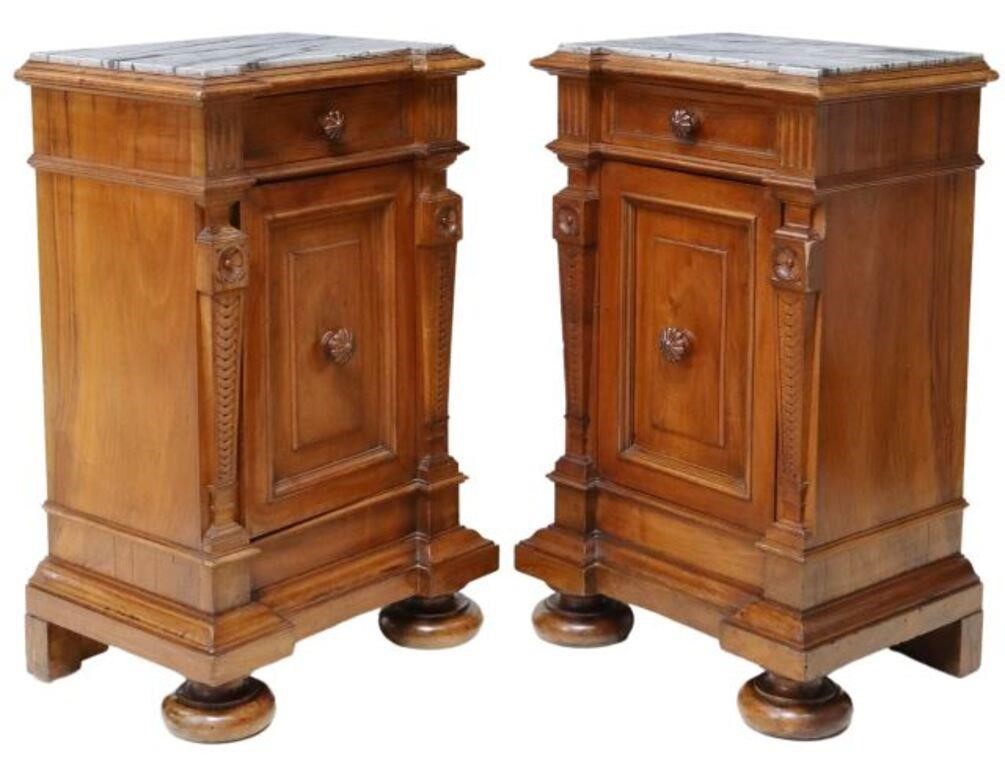 (2) ITALIAN CARVED WALNUT MARBLE-TOP