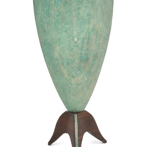 A Green Shagreen and Wood Vase 2f68b3