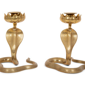 A Pair of Brass Cobra Candlesticks
20th