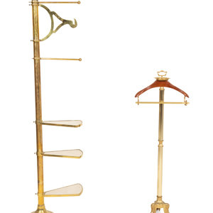 A Brass and Wood Valet Stand and a Brass