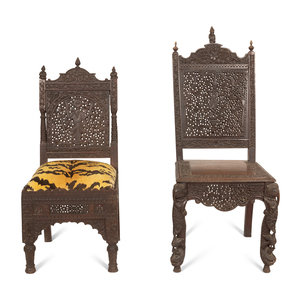 Two Anglo-Indian Carved Teak Side