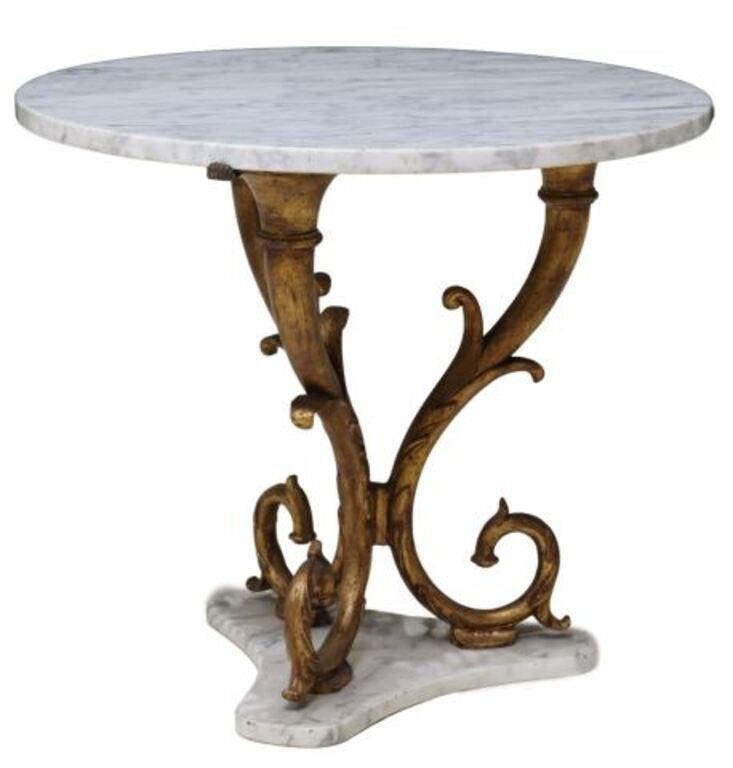 ITALIAN MARBLE-TOP GILT METAL SIDE TABLEItalian