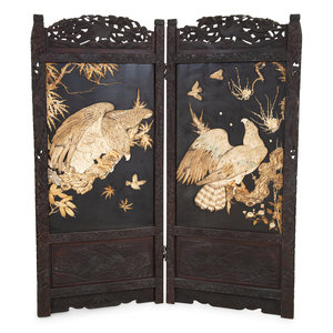 A Japanese Carved Hardwood Two Panel 2f6927
