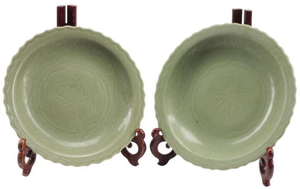 (2) CHINESE CELADON PORCELAIN CHARGERS(pair)