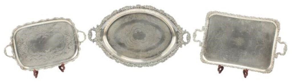  3 LARGE SILVERPLATE HANDLED TRAYS lot 2f6951