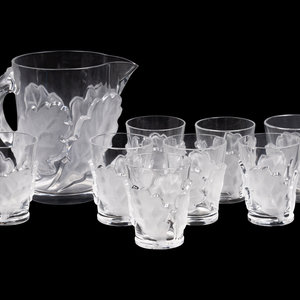 A Lalique Chene Pitcher and Eight 2f6984