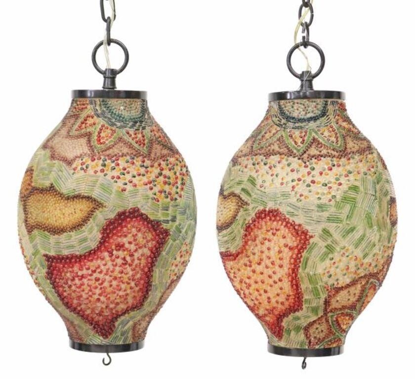 (2) MOSAIC STYLE TWO-LIGHT HANGING