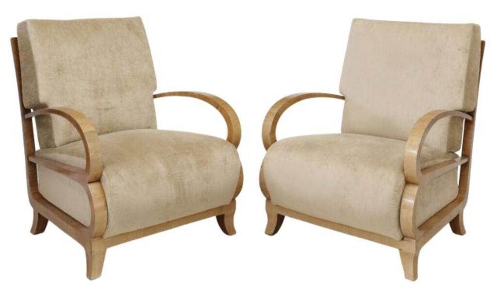 (2) ART DECO STYLE BENTWOOD UPHOLSTERED