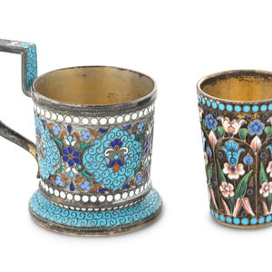 Two Russian Enameled Silver Drinking