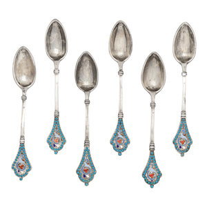 A Set of Six Russian Enameled Silver 2f6a2d