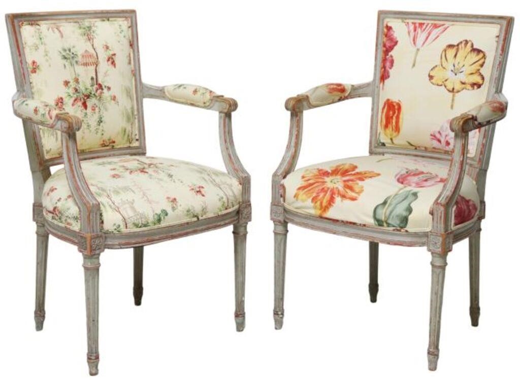 (2) LOUIS XVI STYLE UPHOLSTERED