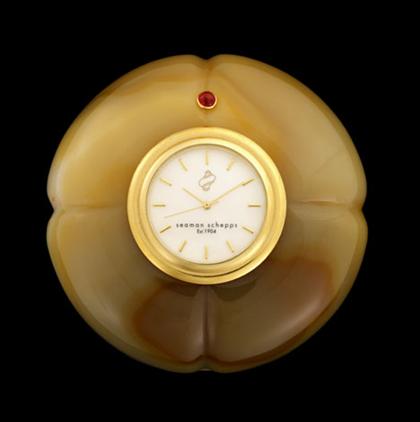 Agate and ruby desk clock, Seaman Schepps