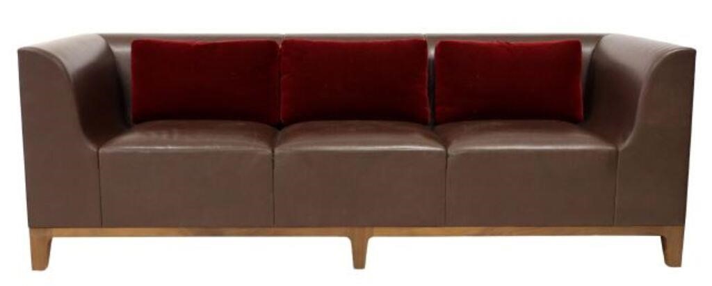 MODERN BROWN STITCHED LEATHER THREE SEAT 2f6b22