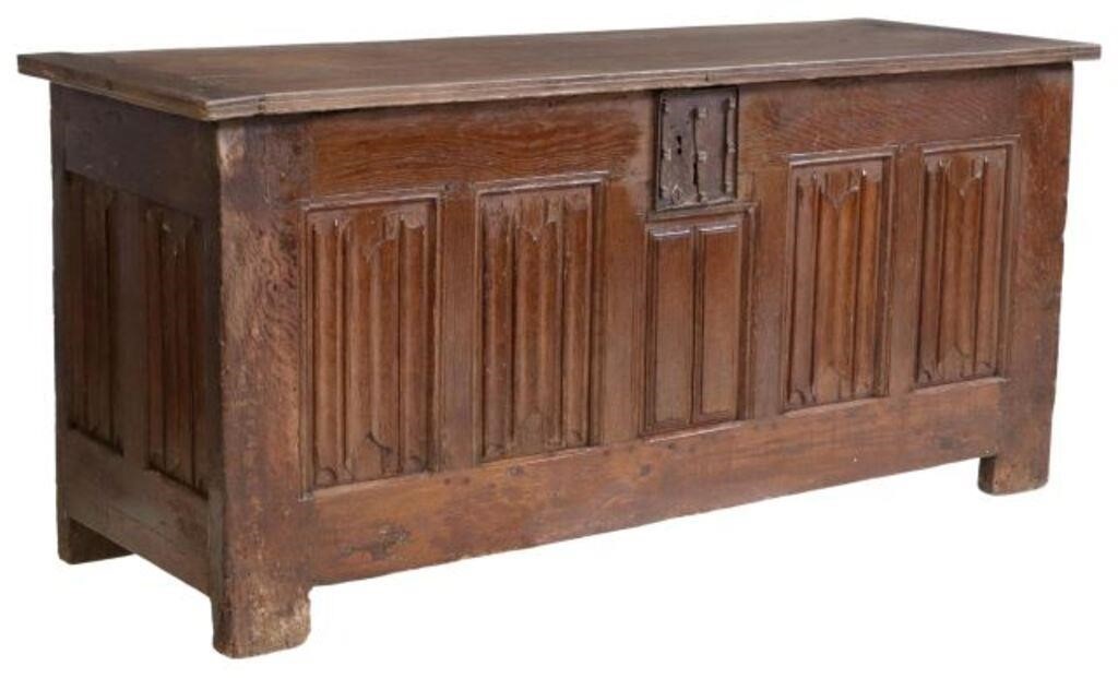 FRENCH GOTHIC REVIVAL OAK COFFER/