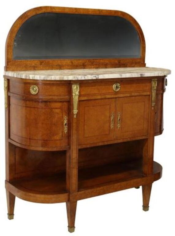 FRENCH MARBLE-TOP BURLWOOD DEMILUNE