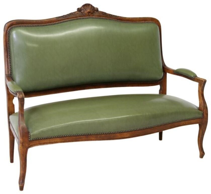 FRENCH LOUIS XV STYLE GREEN UPHOLSTERED