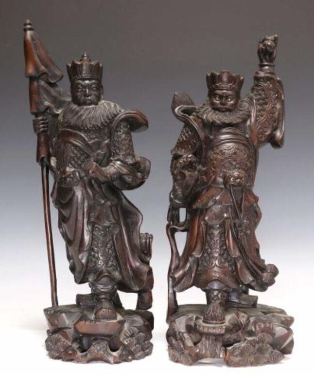 (2) CHINESE CARVED HARDWOOD SCULPTURES