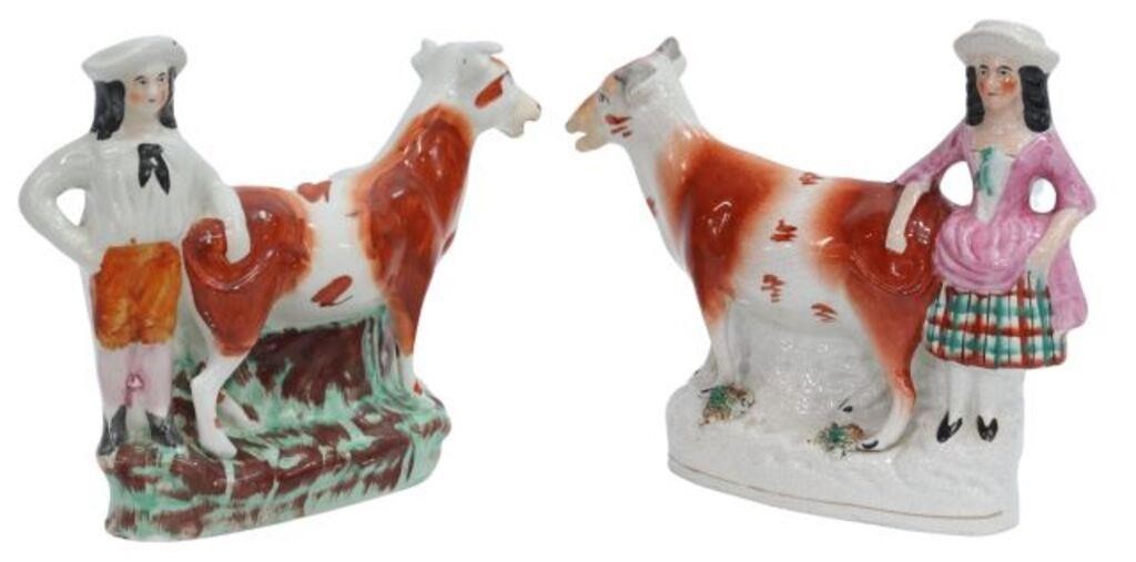 2 ENGLISH STAFFORDSHIRE COW CREAMERS  2f6c1e