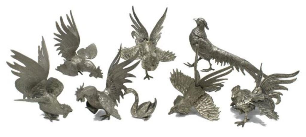 (8) SILVER-TONE CAST METAL BIRD, ROOSTER